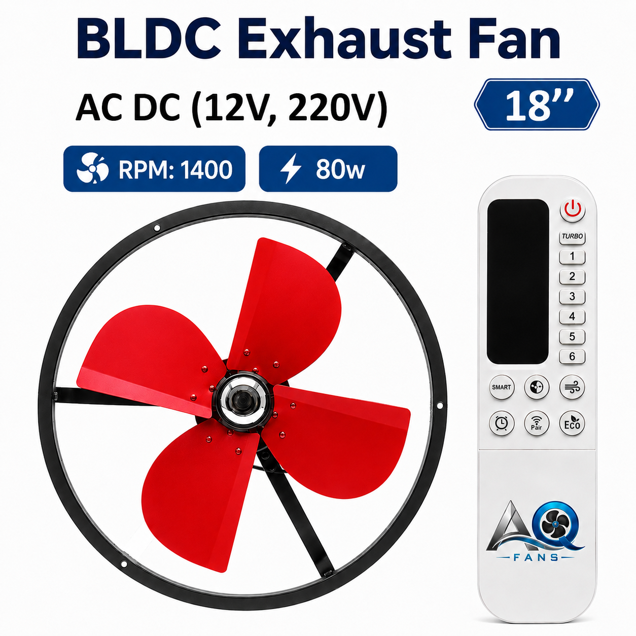 AC DC Exhaust Fan | BLDC Motor with 12V DC 220V AC | Max 80W | RF Remote | 18, 20, 24 Inch - Detail 2