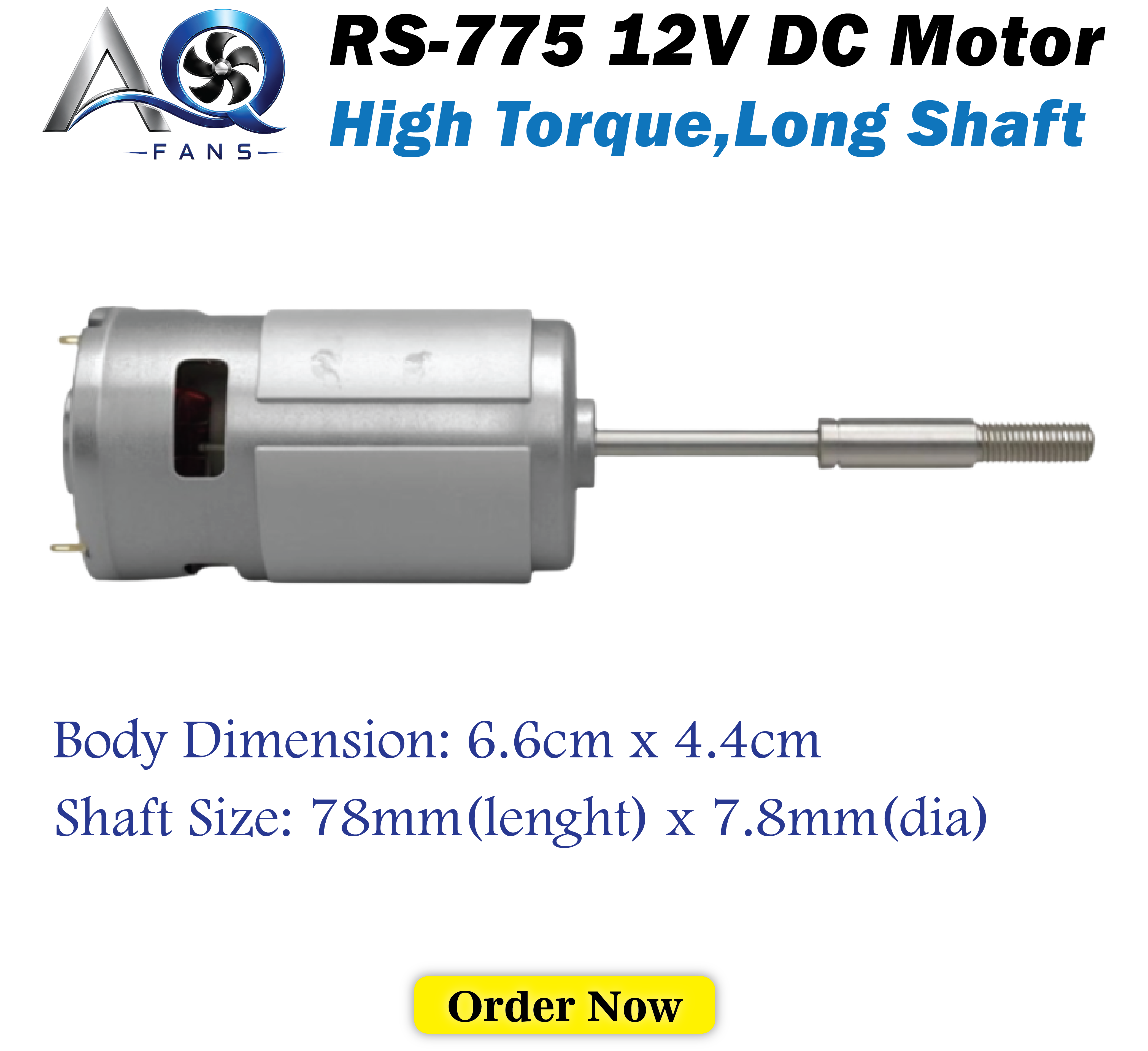 RS-775 12V DC High Torque Long Shaft Motor – 6000 RPM | Cooling Fan & Ball Bearing Installed - Detail 1